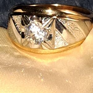 Men's Gold and Silver Ring with Diamond Accent